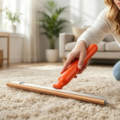 Nuzzle Handheld Fur Remover close-up on carpet